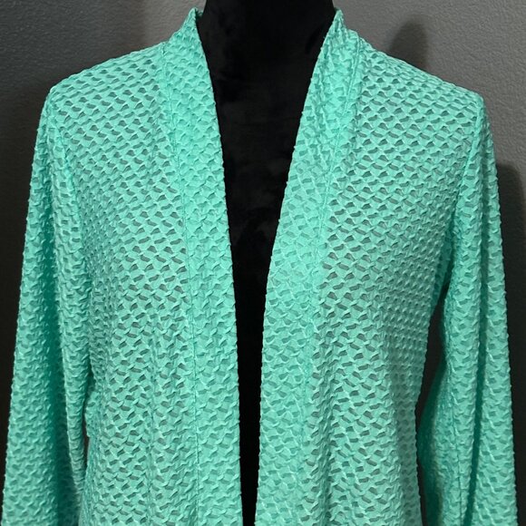 Kim Rogers Cardigan Womens Medium Mint Green Open Front Lightweight Casual Chic - Picture 2 of 7